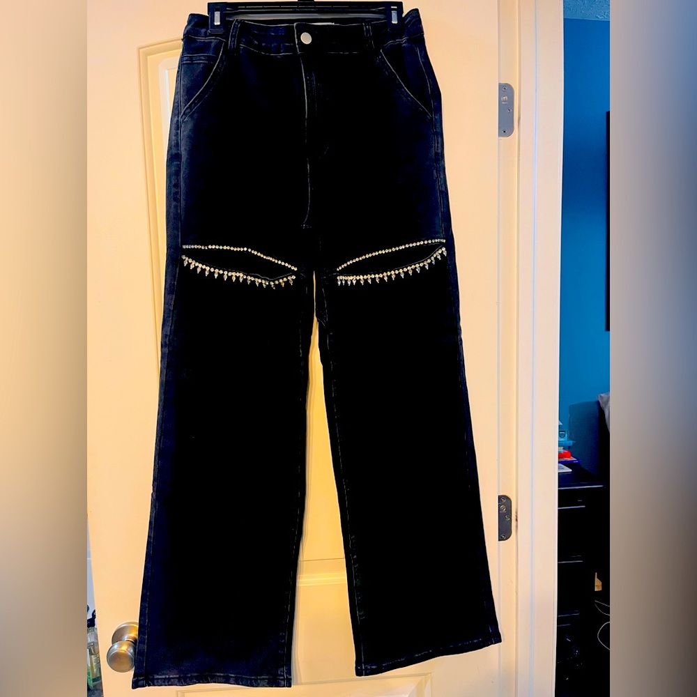 Rhinestone jeans black
